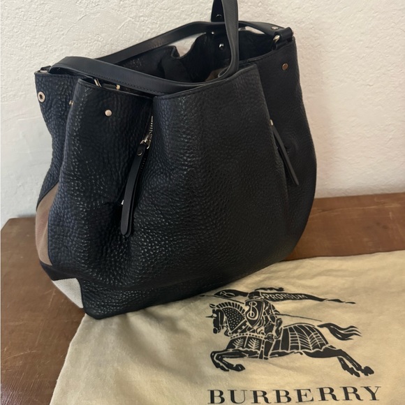 Burberry Maidstone Tote Leather and House Check Canvas Medium Black - Picture 1 of 9